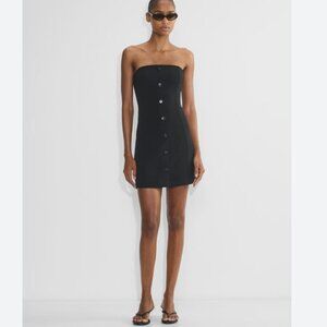 Aritzia Wilfred Rarity Dress Strapless Crepe Button Up Mini Black Size 2